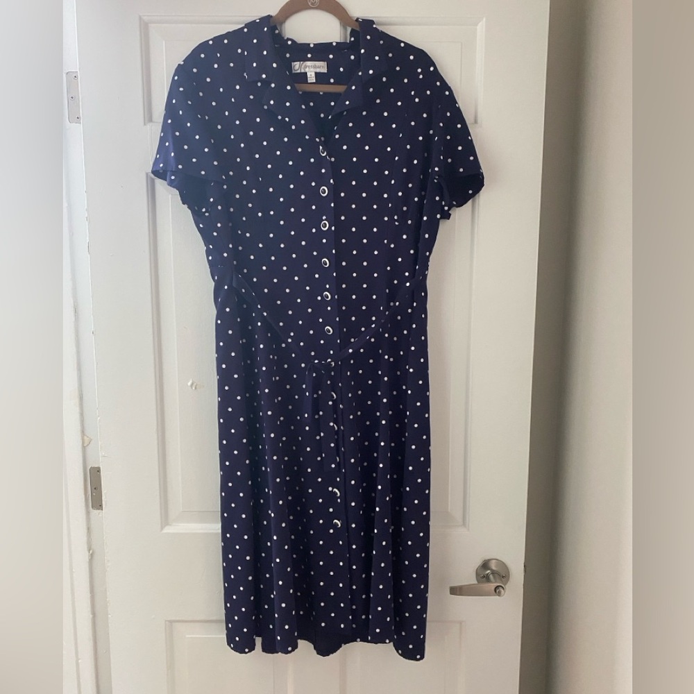 Dress Barn Navy Blue Polka Dot Midi Dress